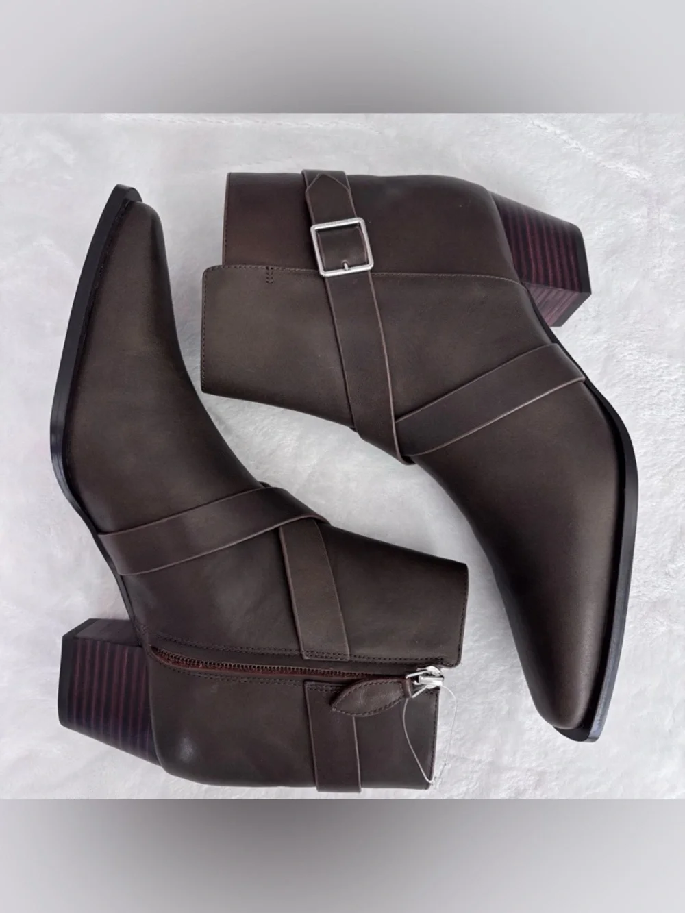 REBECCA MINKOFF Brown Bowery Buckle Ankle Square Pointy Toe Bootie--NEW--7.5